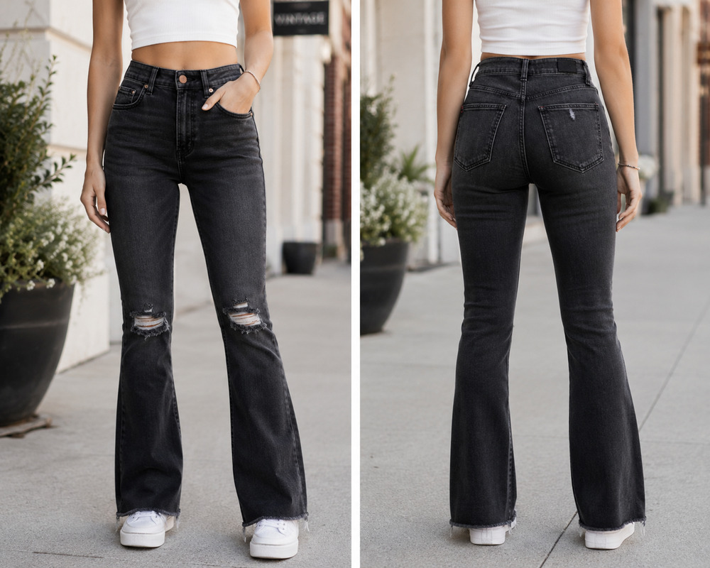 BDG Urban Outfitters Stretch High Rise Flare Jeans Black Distressed Size 24